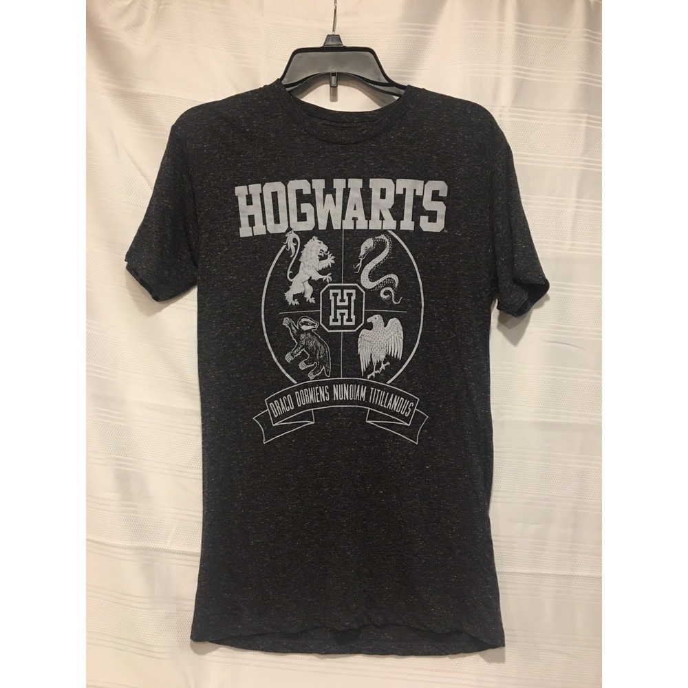 Harry Potter T-Shirt Hogwarts Animals of Houses Short Sleeve Black Gray Size Med
